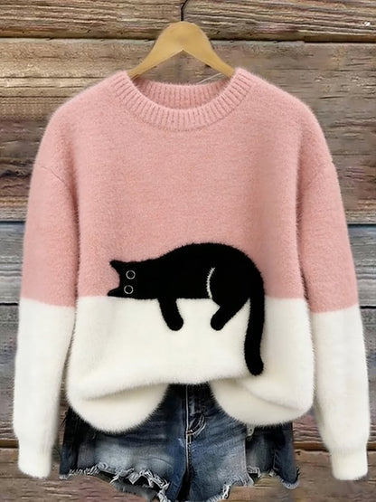 Trui met Katmotief – Zachte Stof – Casual – Voor Dames
