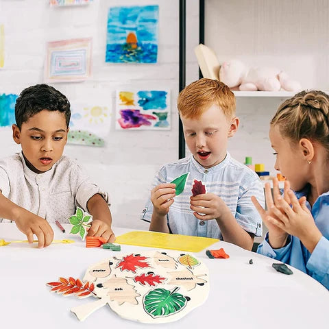 Houten Bladeren Puzzel – Educatief – Voor Kinderen – Met Bladherkenning