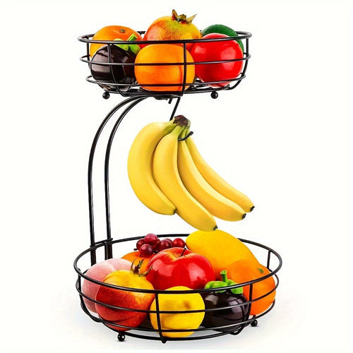 FruitGlam Mand - Elegante 2-Laagse Metaal Organizer met Bananenhouder