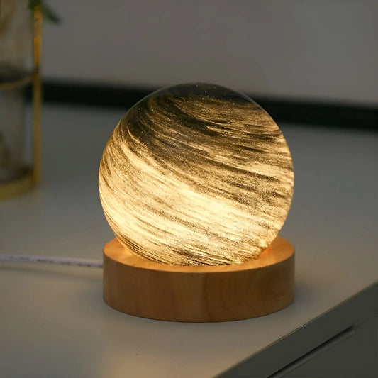 Sfeervolle 3D Planeetlamp – Met Houten Basis – Voor Kamerdecoratie