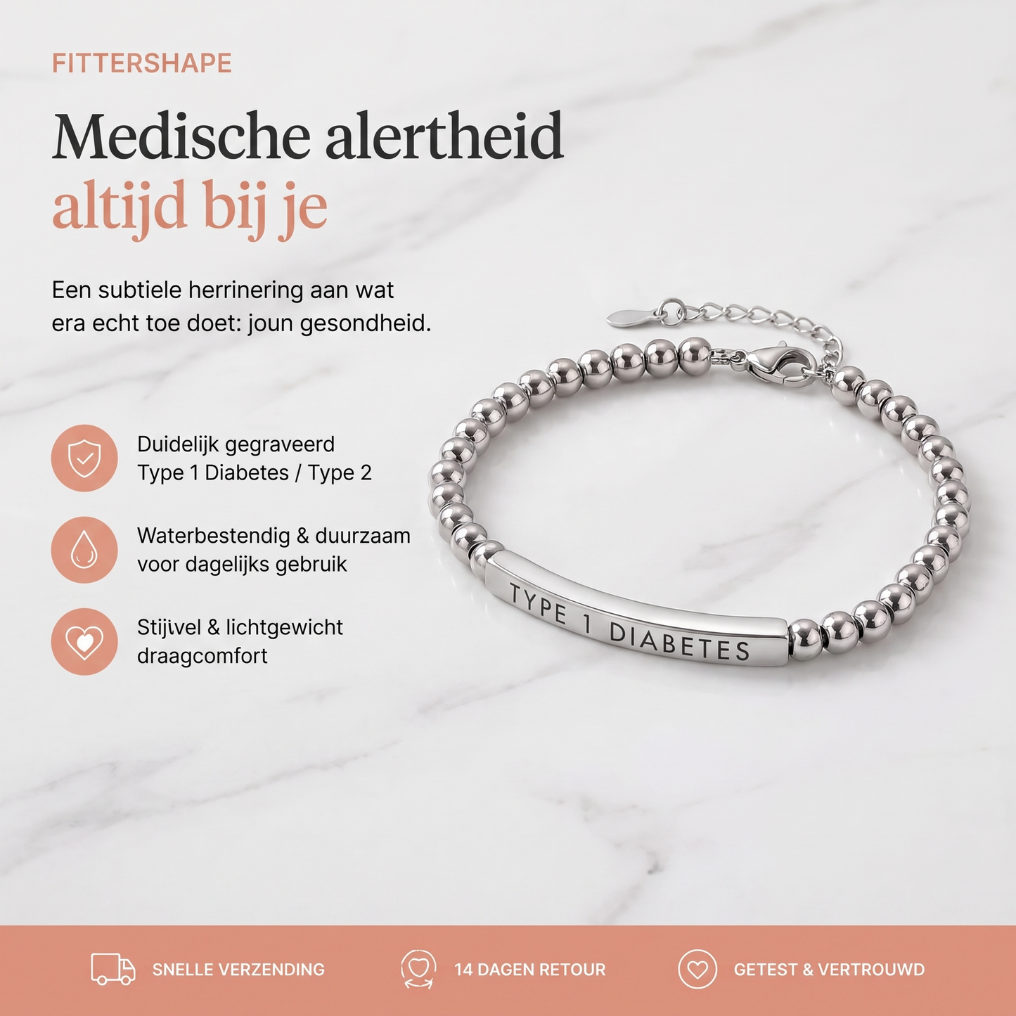Fittershape Diabetes Slim Bracelet – medische alertheid & stijl