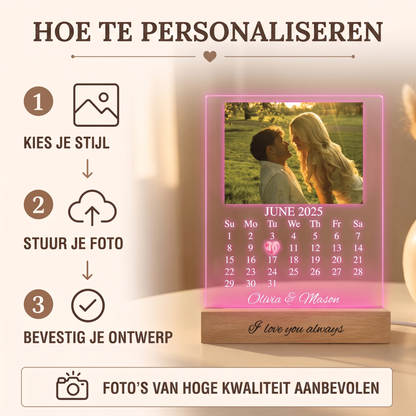 Fittershape Personalised Acrylic LED Night Light – met foto & kalender