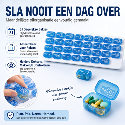 Fittershape 31-Daagse Pillenorganizer – met uitneembare vakjes