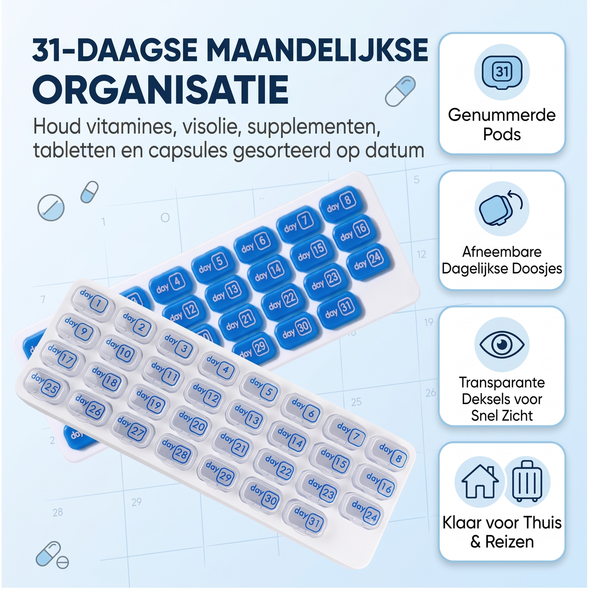 Fittershape 31-Daagse Pillenorganizer – met uitneembare vakjes
