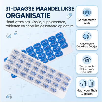 Fittershape 31-Daagse Pillenorganizer – met uitneembare vakjes