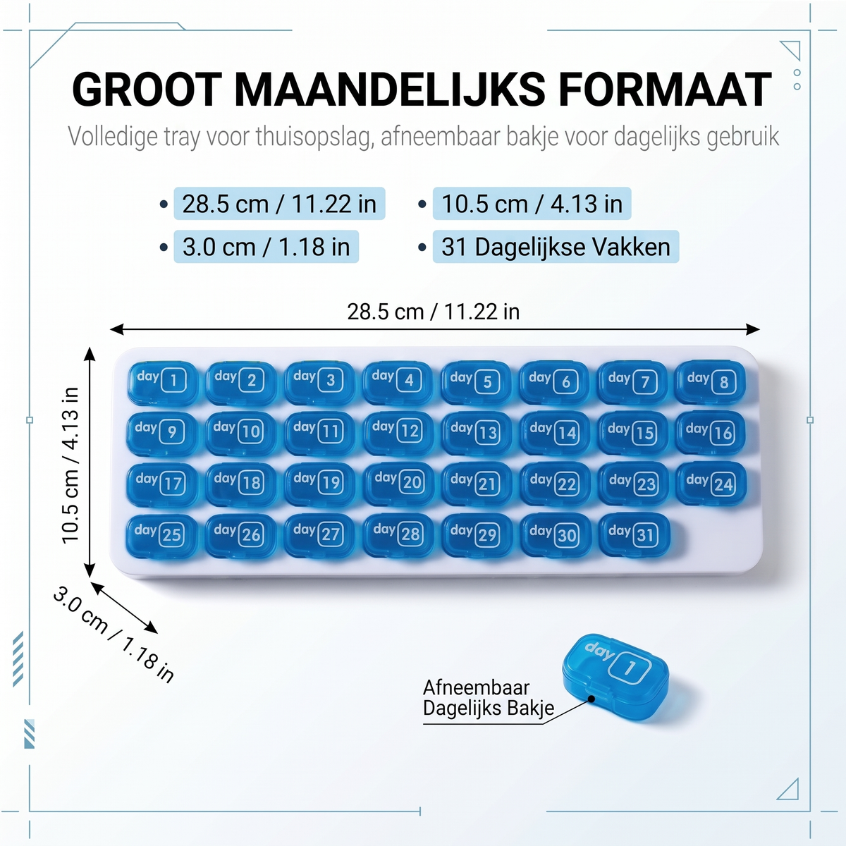 Fittershape 31-Daagse Pillenorganizer – met uitneembare vakjes